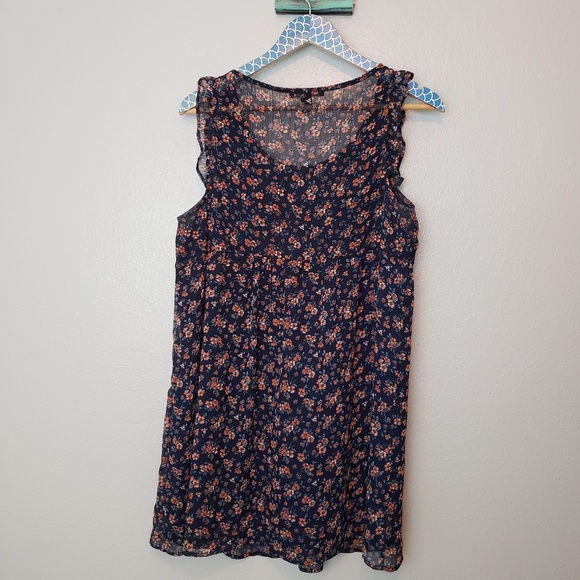 Forever 21 Navy Floral Babydoll 90s Retro Dress L - Picture 4 of 7